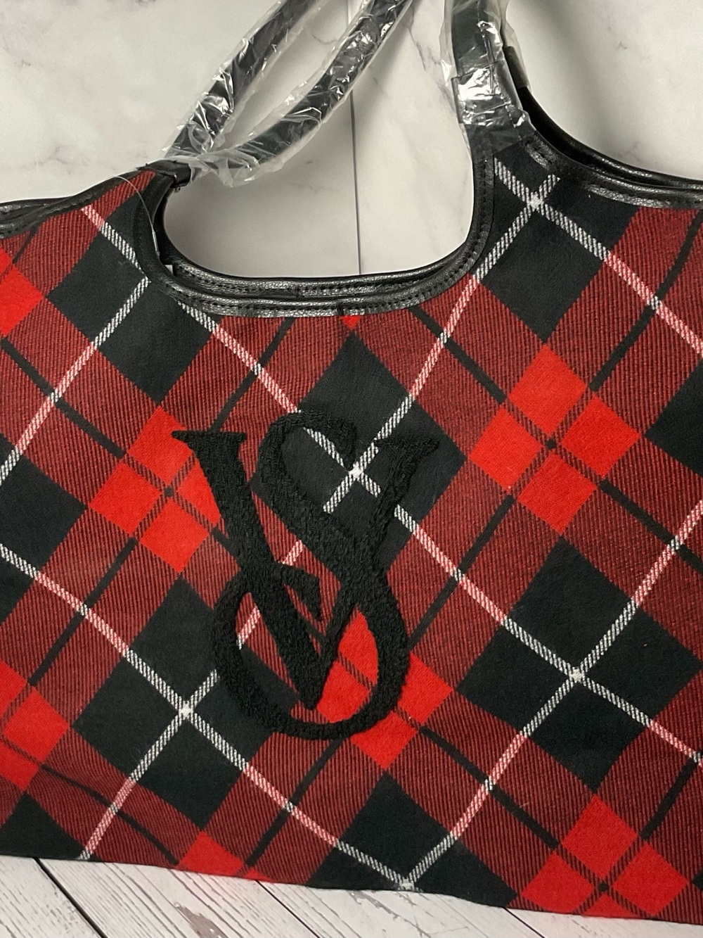 Victoria's Secret Red and Black Plaid Tote